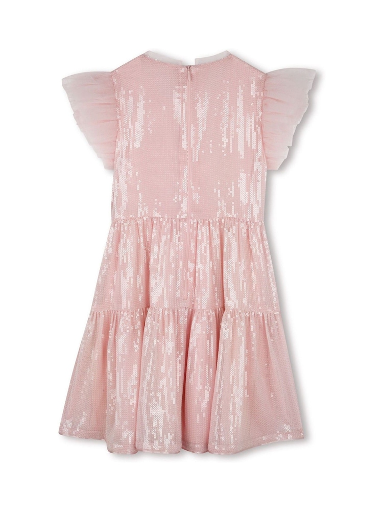 Billieblush Pink Iridescent Party Occasion Dress With Mesh Frill Sleeves - Image 2 of 2
