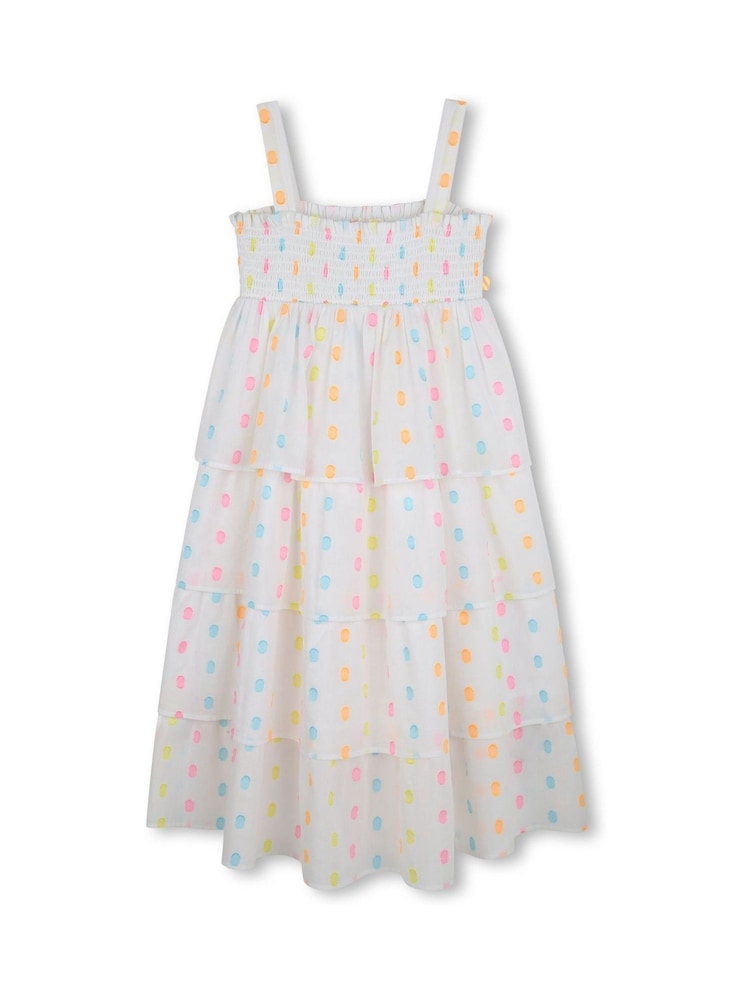 Billieblush Tiered Longline Multicolour Spot 100% Cotton White Dress - Image 1 of 3