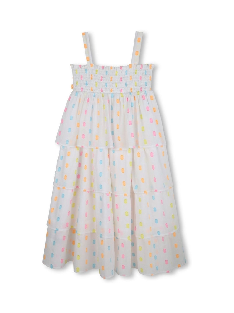 Billieblush Tiered Longline Multicolour Spot 100% Cotton White Dress - Image 2 of 3