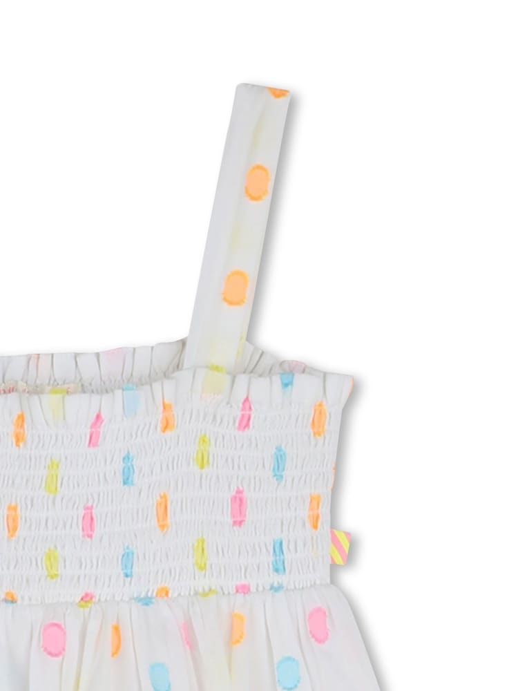 Billieblush Tiered Longline Multicolour Spot 100% Cotton White Dress - Image 3 of 3