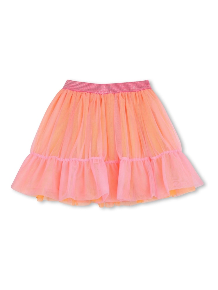 Billieblush Pink Floral Mesh Party Skirt With 3D Flowers and Glitter Waistband - Imagen 2 de 2
