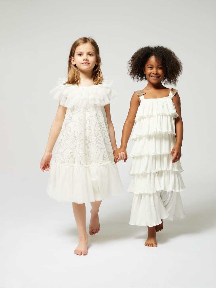 Billieblush Cream Square Neck Ruffle Floral Mini Occasion Party Dress - Imagen 1 de 2