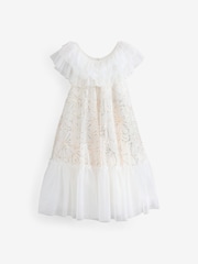 Billieblush Cream Square Neck Ruffle Floral Mini Occasion Party Dress - Imagen 2 de 2