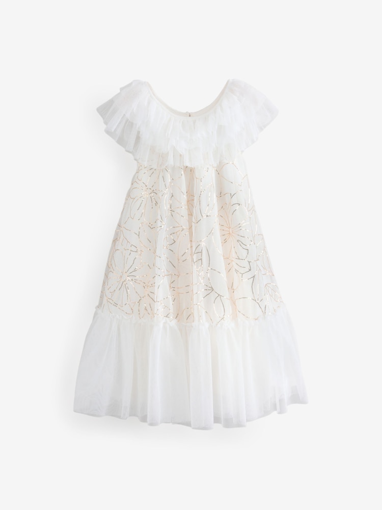 Billieblush Cream Square Neck Ruffle Floral Mini Occasion Party Dress - Imagen 2 de 2