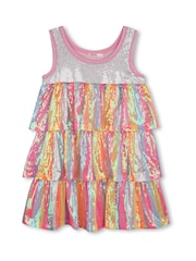 Billieblush Pink Multicolour Sequin Stripe Tiered Party Occasion Dress - Image 1 of 2