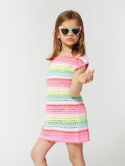 Billieblush Pink Multicolour Crochet Stripe Short Sleeve Dress - Imagen 1 de 1