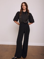 Mint Velvet Black Pleated Wide Leg Trousers - Image 1 of 7