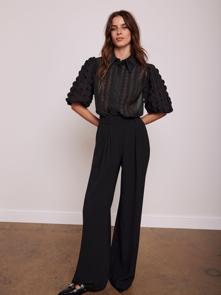 Mint Velvet Black Pleated Wide Leg Trousers - Image 1 of 7