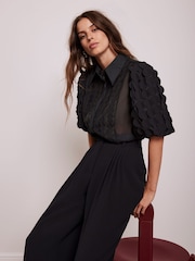 Mint Velvet Black Pleated Wide Leg Trousers - Image 2 of 7