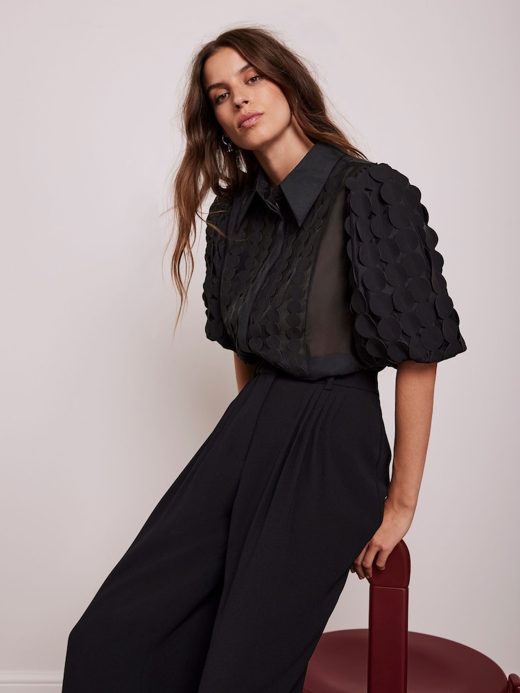 Mint Velvet Black Pleated Wide Leg Trousers - Image 2 of 7