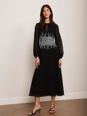 Mint Velvet Black Embellished Midi Dress - Image 2 of 7