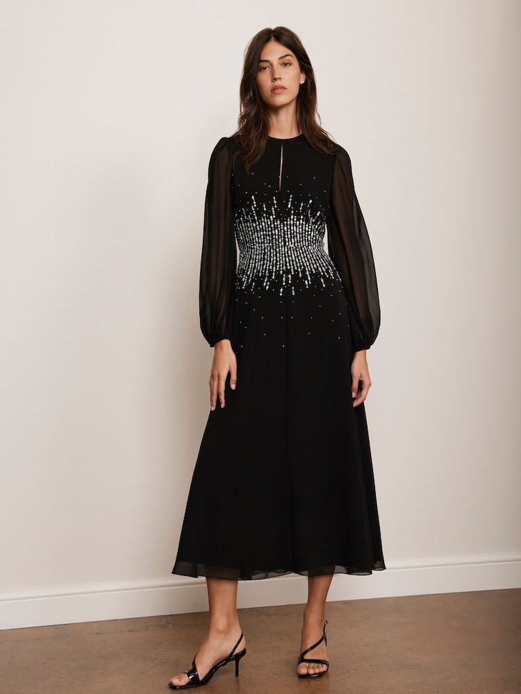 Mint Velvet Black Embellished Midi Dress - Image 2 of 7