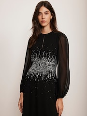 Mint Velvet Black Embellished Midi Dress - Image 5 of 7
