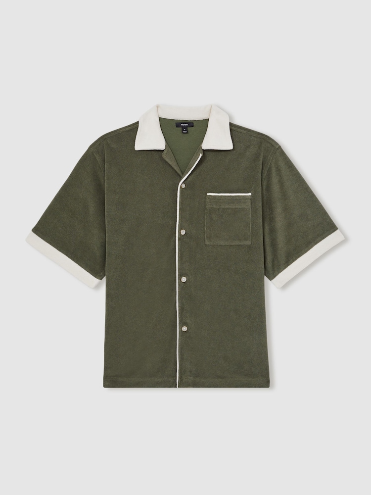 Reiss Green/White Micah Towelling Contrast Trim Shirt - Image 2 of 5