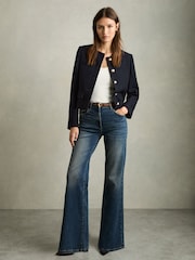 Reiss Navy Nola Cropped Wool Single Breasted Jacket - Image 3 of 6