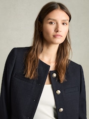 Reiss Navy Nola Cropped Wool Single Breasted Jacket - Image 5 of 6