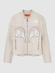 Reiss Off White Champion McLaren F1 Team Leather Biker Jacket - Image 2 of 11
