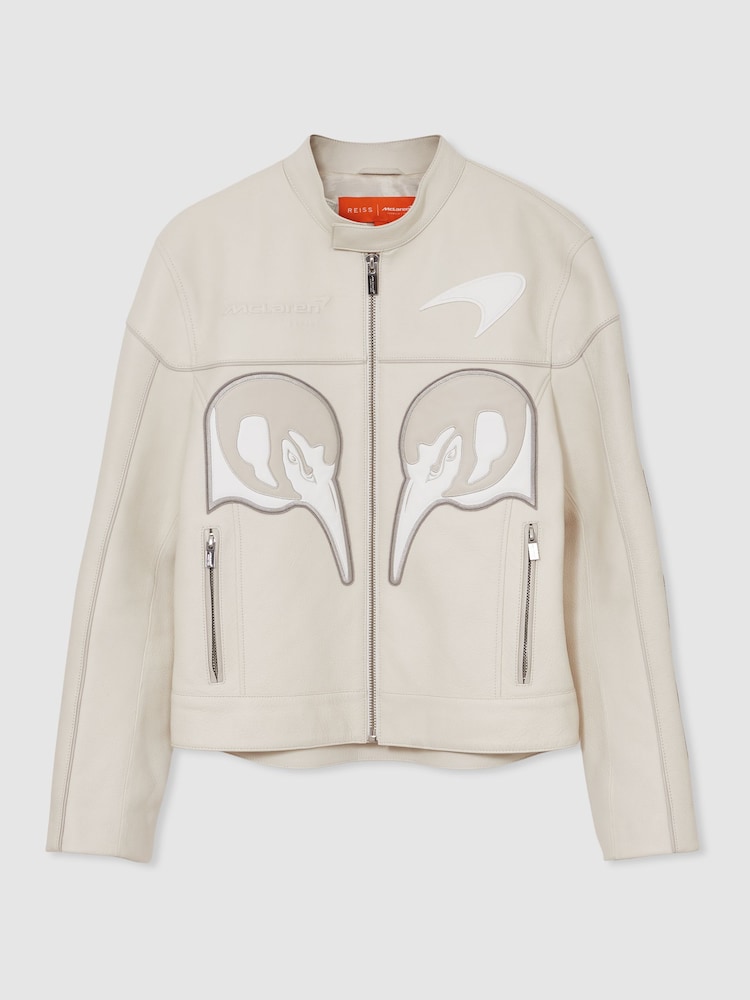 Reiss Off White Champion McLaren F1 Team Leather Biker Jacket - Image 2 of 11