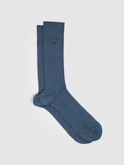 Reiss Denim Blue Jace Cotton-Blend Logo-Embroidered Socks - Image 1 of 3