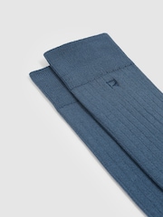 Reiss Denim Blue Jace Cotton-Blend Logo-Embroidered Socks - Image 2 of 3