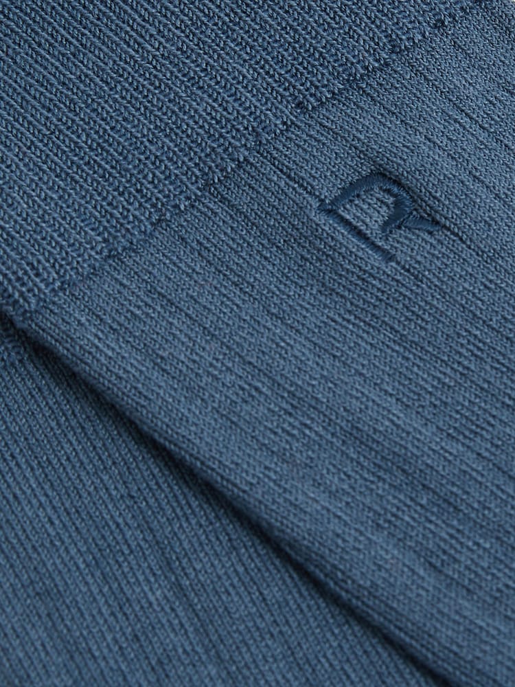 Reiss Denim Blue Jace Cotton-Blend Logo-Embroidered Socks - Image 3 of 3