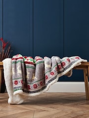 BHS Red Christmas Stag Stripe Throw Sherpa - Image 1 of 4