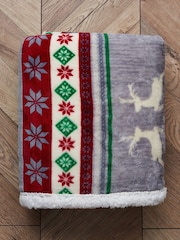 BHS Red Christmas Stag Stripe Throw Sherpa - Image 2 of 4