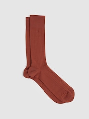 Reiss Rust Orange Jace Cotton-Blend Logo-Embroidered Socks - Image 1 of 3