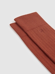 Reiss Rust Orange Jace Cotton-Blend Logo-Embroidered Socks - Image 2 of 3