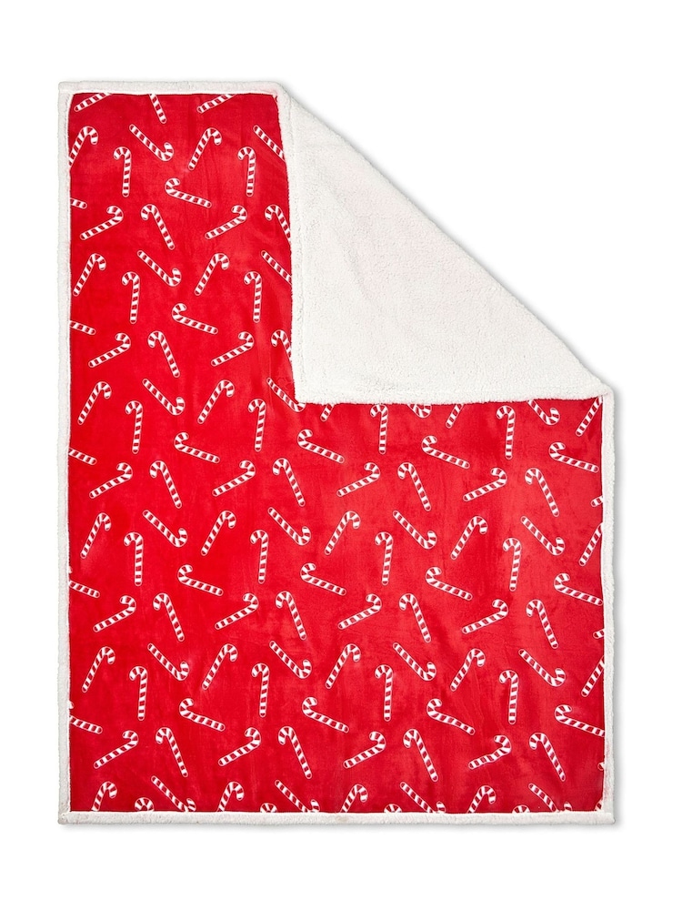 BHS Candy Cane Throw with Sherpa Backing - Image 2 of 6