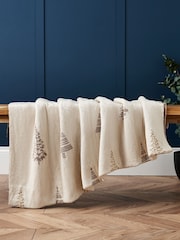BHS Natural Christmas Tree 100% Cotton Throw - Image 1 of 6