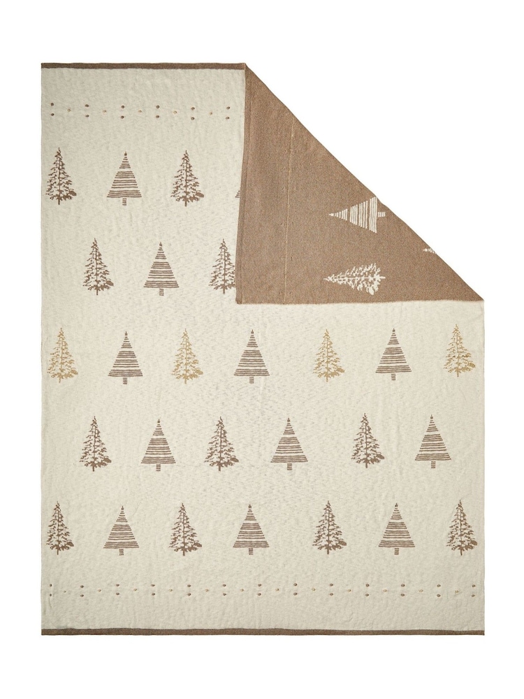 BHS Natural Christmas Tree 100% Cotton Throw - Image 2 of 6