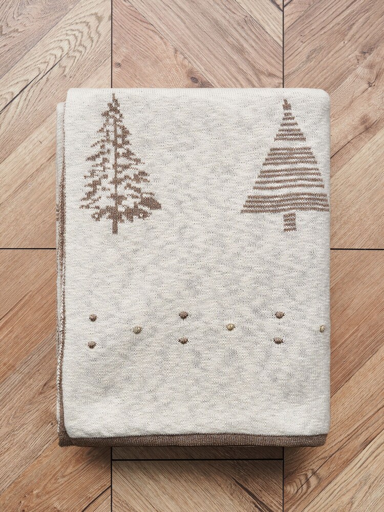 BHS Natural Christmas Tree 100% Cotton Throw - Image 4 of 6