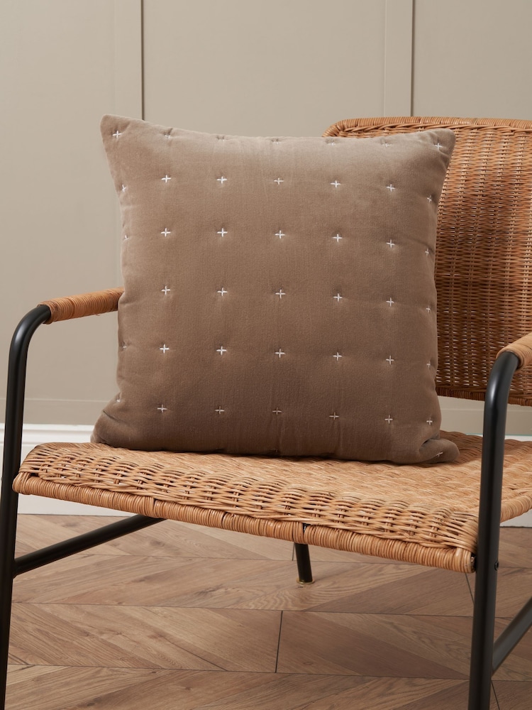 BHS Cross Stitch Quilted 100% Cotton Cushion - Image 1 of 6