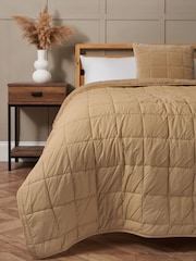 BHS Sand Square Stitch Quilted 100% Cotton Bedspread - Image 1 of 4