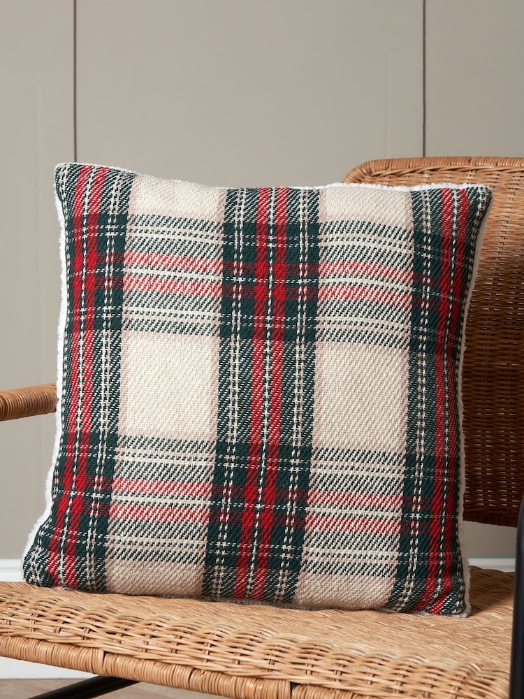 BHS Check Cushion with Sherpa Backing - Image 1 of 4