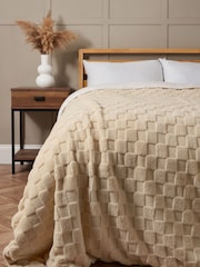 BHS Natural Checkerboard Sherpa Throw - Image 1 of 4