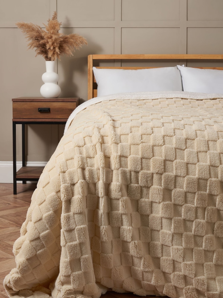 BHS Natural Checkerboard Sherpa Throw - Image 1 of 4