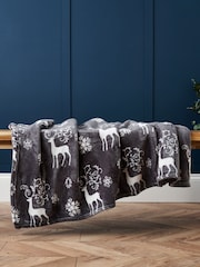 BHS Grey Christmas Stag Throw - Image 1 of 6
