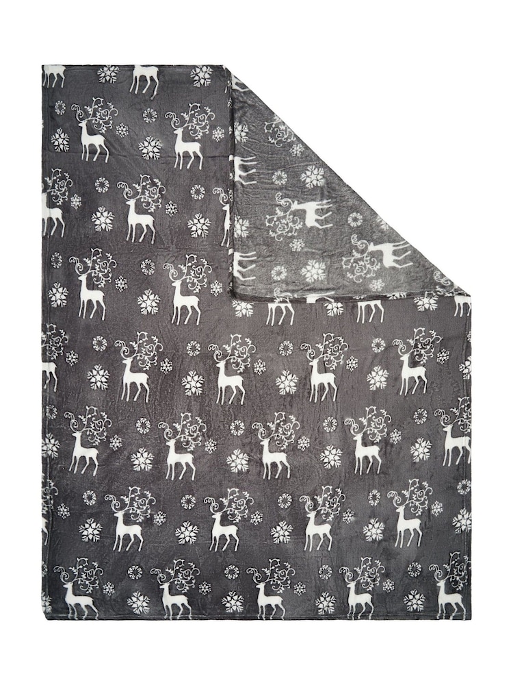 BHS Grey Christmas Stag Throw - Image 2 of 6