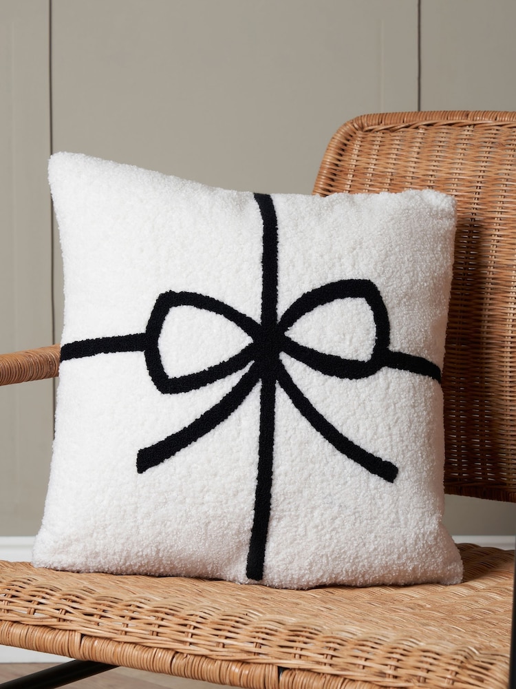 BHS Natural Present Bow Tufted Cushion - Image 1 of 6