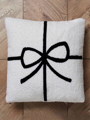 BHS Natural Present Bow Tufted Cushion - Image 3 of 6
