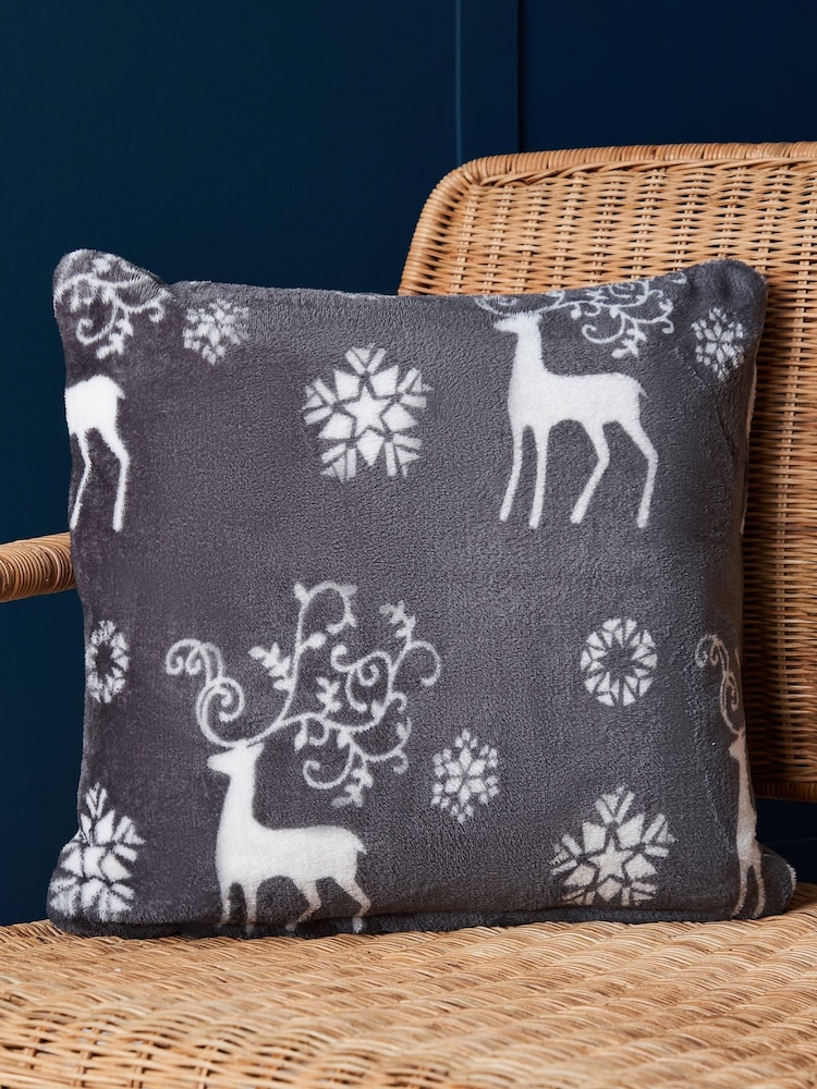 BHS Grey Christmas Stag Cushion - Image 1 of 6