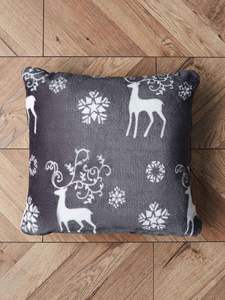BHS Grey Christmas Stag Cushion - Image 2 of 6