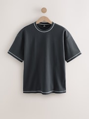 Charcoal Grey Contrast Stitch Textured T-Shirt - Image 5 of 7
