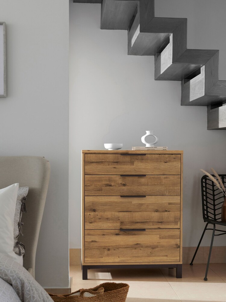 Dark Natural Bronx Oak Effect 4 Drawer Tall Chest of Drawers - Image 2 of 8