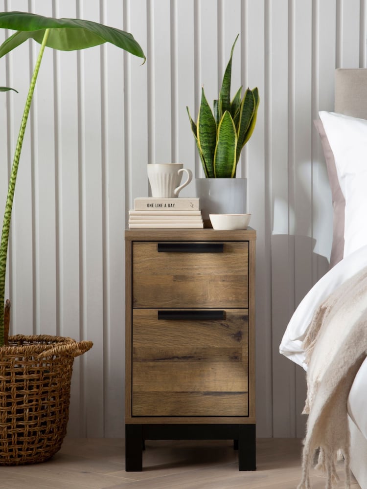 Dark Natural Bronx Oak Effect Set of 2 Bedside Table - Image 2 of 7