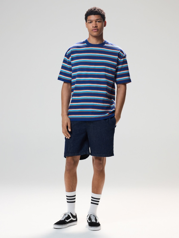 Azul - Camiseta listrada listrada, pesada, 100% algodão - Imagem 2 de 8