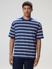 Azul - Camiseta listrada listrada, pesada, 100% algodão - Imagem 4 de 8