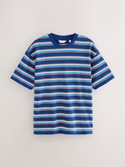 Azul - Camiseta listrada listrada, pesada, 100% algodão - Imagem 6 de 8